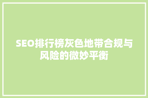 SEO排行榜灰色地带合规与风险的微妙平衡