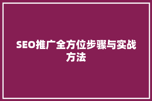 SEO推广全方位步骤与实战方法