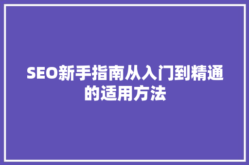 SEO新手指南从入门到精通的适用方法