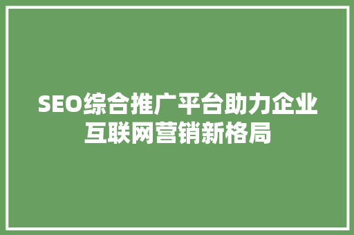 SEO综合推广平台助力企业互联网营销新格局