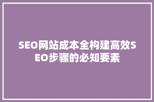 SEO网站成本全构建高效SEO步骤的必知要素