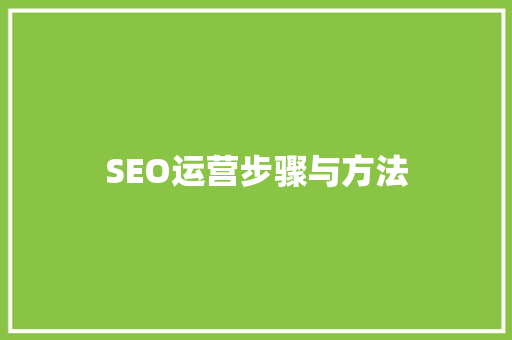SEO运营步骤与方法
