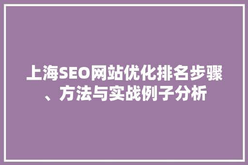 上海SEO网站优化排名步骤、方法与实战例子分析