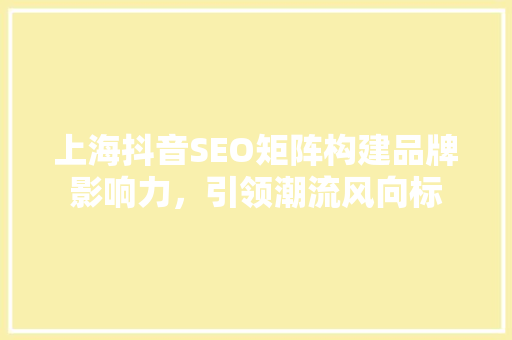 上海抖音SEO矩阵构建品牌影响力，引领潮流风向标