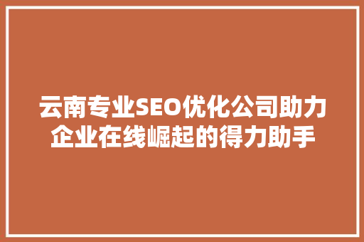 云南专业SEO优化公司助力企业在线崛起的得力助手