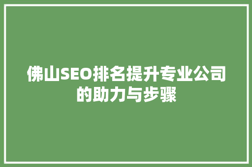 佛山SEO排名提升专业公司的助力与步骤