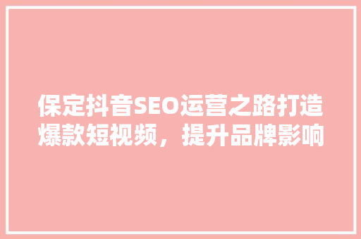 保定抖音SEO运营之路打造爆款短视频，提升品牌影响力