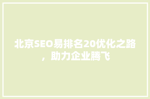 北京SEO易排名20优化之路，助力企业腾飞