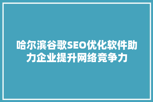 哈尔滨谷歌SEO优化软件助力企业提升网络竞争力