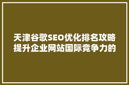 天津谷歌SEO优化排名攻略提升企业网站国际竞争力的关键步骤