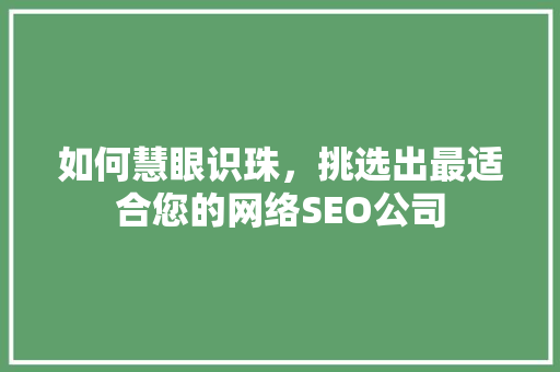 如何慧眼识珠，挑选出最适合您的网络SEO公司