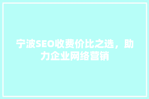 宁波SEO收费价比之选，助力企业网络营销