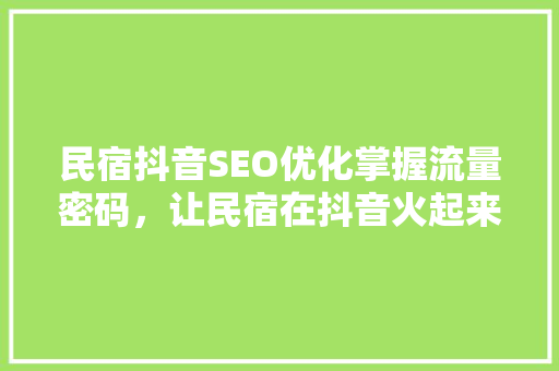 民宿抖音SEO优化掌握流量密码，让民宿在抖音火起来
