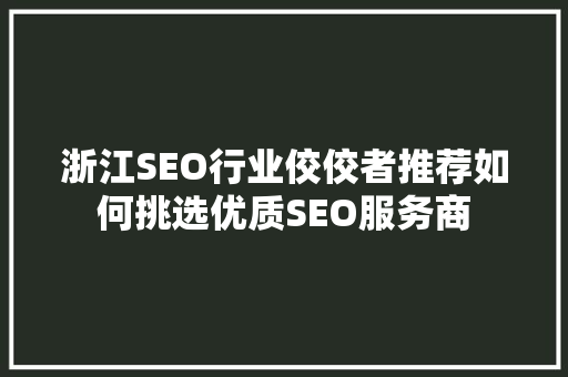 浙江SEO行业佼佼者推荐如何挑选优质SEO服务商