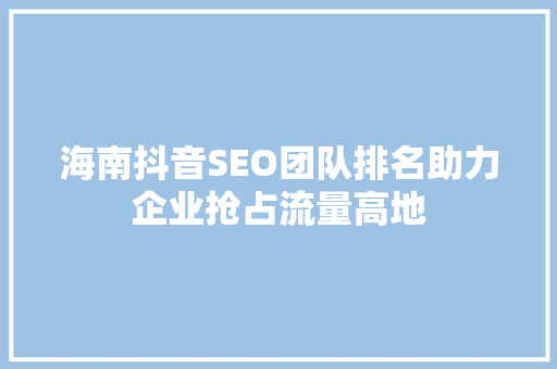 海南抖音SEO团队排名助力企业抢占流量高地