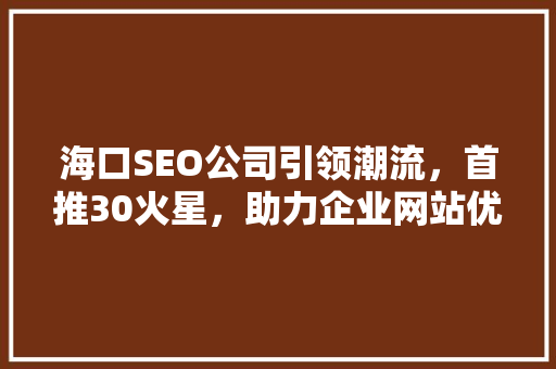 海口SEO公司引领潮流，首推30火星，助力企业网站优化迈向新高度