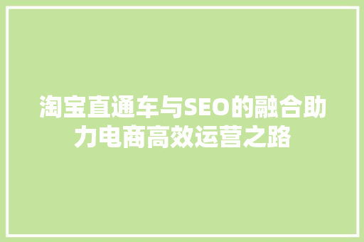 淘宝直通车与SEO的融合助力电商高效运营之路