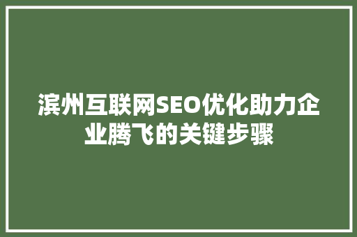 滨州互联网SEO优化助力企业腾飞的关键步骤
