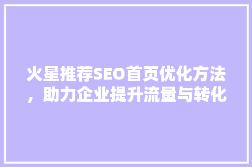 火星推荐SEO首页优化方法，助力企业提升流量与转化