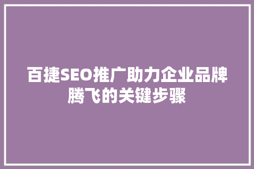百捷SEO推广助力企业品牌腾飞的关键步骤