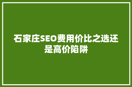 石家庄SEO费用价比之选还是高价陷阱