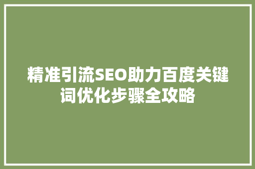 精准引流SEO助力百度关键词优化步骤全攻略