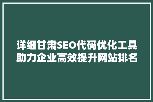 详细甘肃SEO代码优化工具助力企业高效提升网站排名