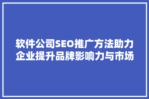 软件公司SEO推广方法助力企业提升品牌影响力与市场竞争力