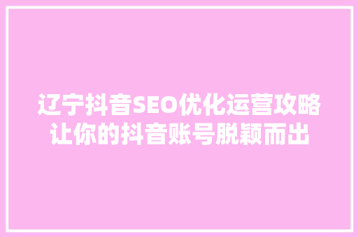 辽宁抖音SEO优化运营攻略让你的抖音账号脱颖而出