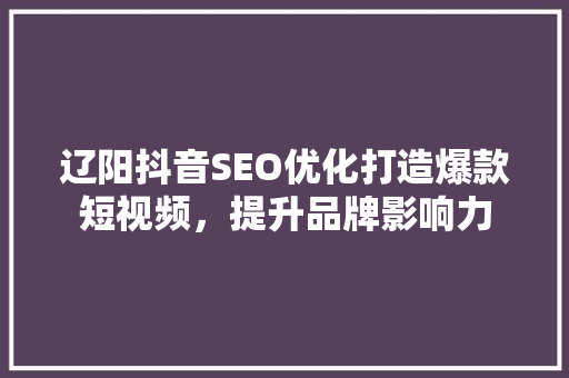 辽阳抖音SEO优化打造爆款短视频，提升品牌影响力