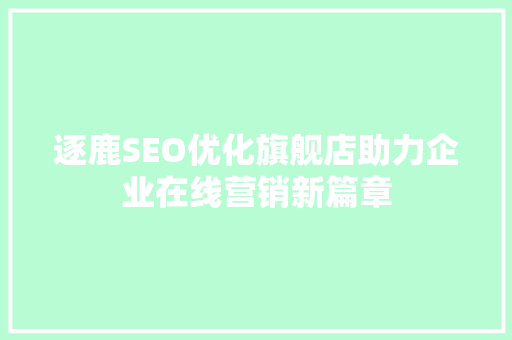 逐鹿SEO优化旗舰店助力企业在线营销新篇章