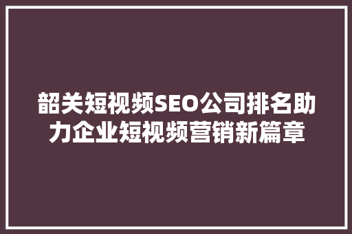 韶关短视频SEO公司排名助力企业短视频营销新篇章