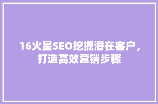 16火星SEO挖掘潜在客户，打造高效营销步骤