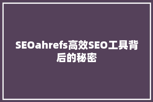SEOahrefs高效SEO工具背后的秘密
