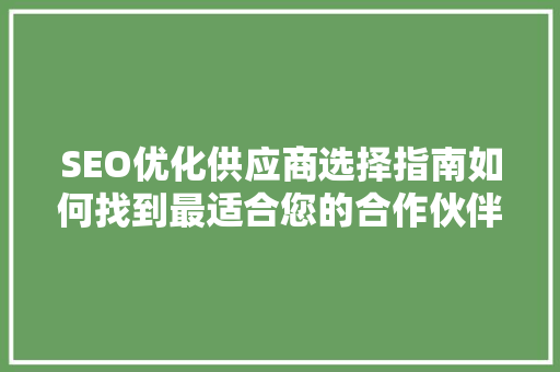 SEO优化供应商选择指南如何找到最适合您的合作伙伴