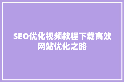 SEO优化视频教程下载高效网站优化之路