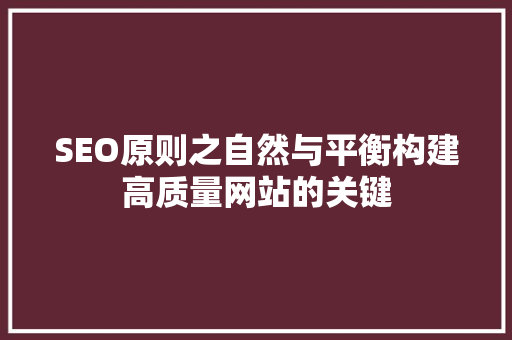 SEO原则之自然与平衡构建高质量网站的关键