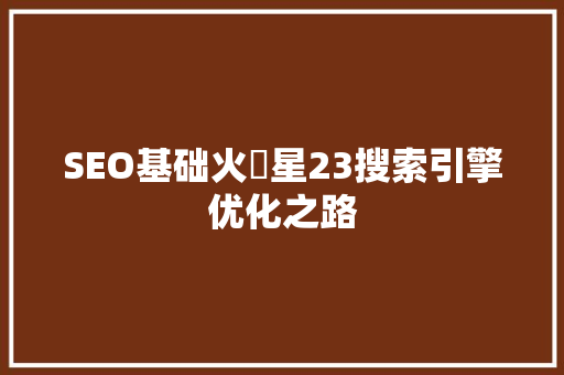 SEO基础火亅星23搜索引擎优化之路
