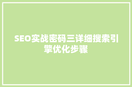 SEO实战密码三详细搜索引擎优化步骤