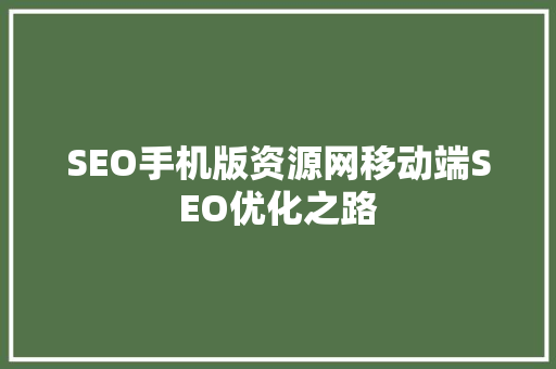 SEO手机版资源网移动端SEO优化之路