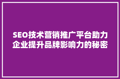 SEO技术营销推广平台助力企业提升品牌影响力的秘密武器