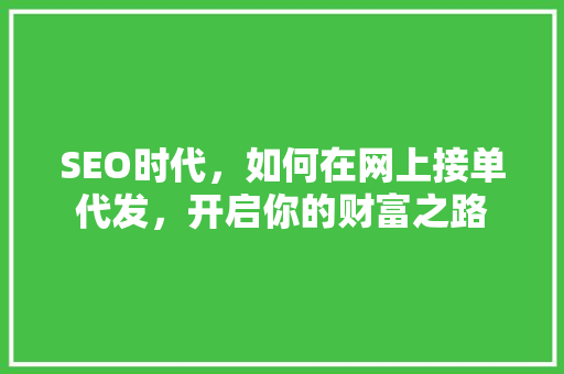 SEO时代，如何在网上接单代发，开启你的财富之路