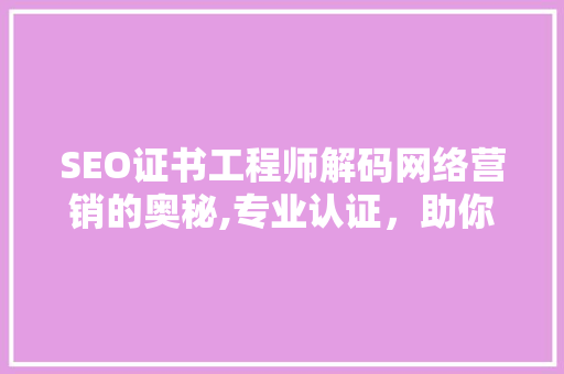 SEO证书工程师解码网络营销的奥秘,专业认证，助你成为网络营销高手