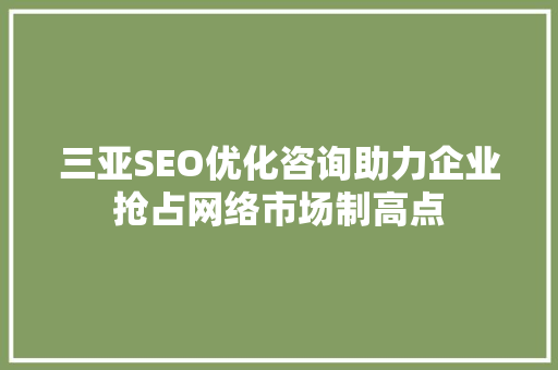 三亚SEO优化咨询助力企业抢占网络市场制高点