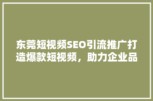 东莞短视频SEO引流推广打造爆款短视频，助力企业品牌腾飞