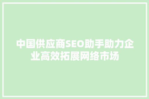 中国供应商SEO助手助力企业高效拓展网络市场  第1张