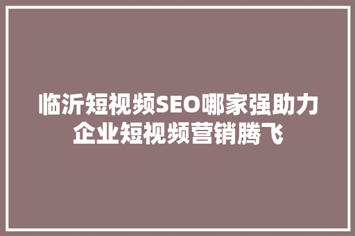 临沂短视频SEO哪家强助力企业短视频营销腾飞