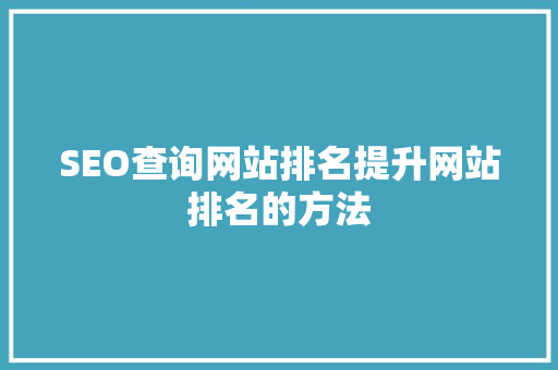 SEO查询网站排名提升网站排名的方法