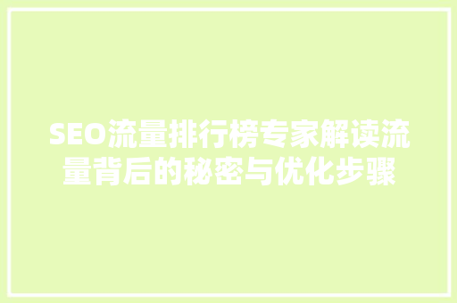SEO流量排行榜专家解读流量背后的秘密与优化步骤