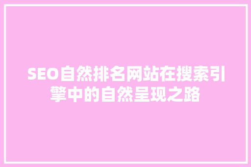 SEO自然排名网站在搜索引擎中的自然呈现之路